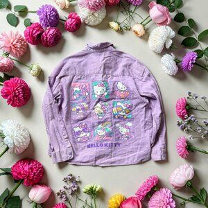 Hello Kitty Lavender Button Shirt Happiness Overload Sanrio Cotton Size M 3125